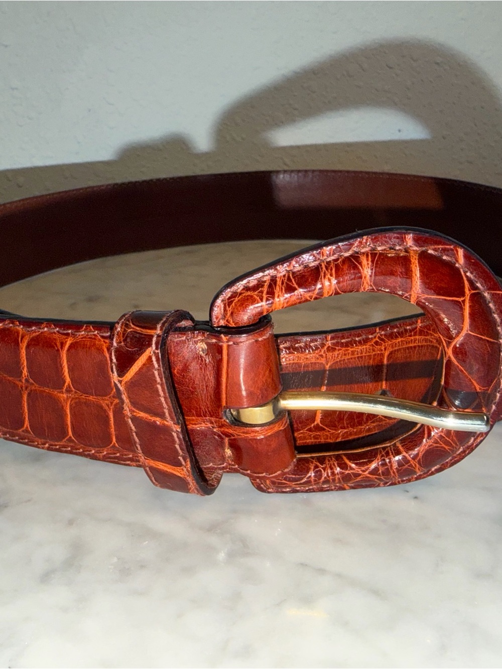 Ralph Lauren Genuine Alligator Vintage Leather Belt in Chestnut Brown